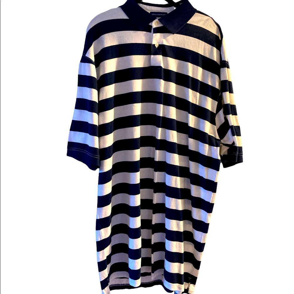 🔥H.P.🔥John Ashford XXL TALL blue and white polo shirt striped short sleeve